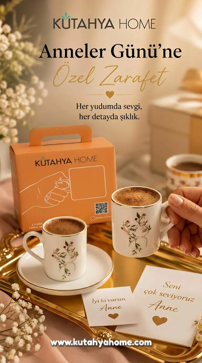 Flora-2-Anne 2 Kişilik Porselen Türk Kahvesi Fincanı Takımı FLORA - Görsel 1
