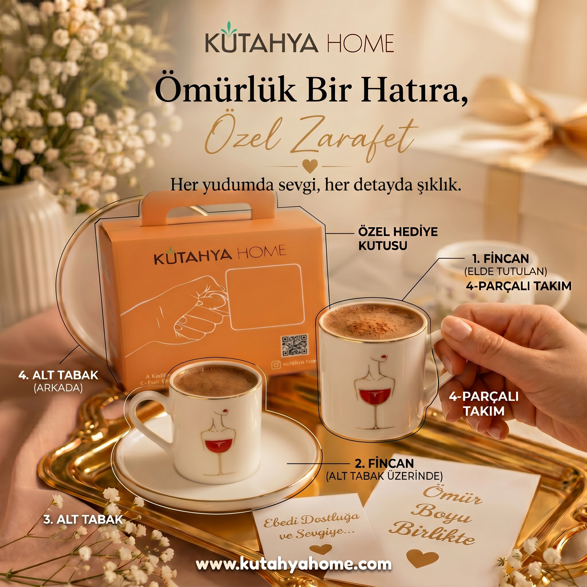 Ruby-2kisi 2 Kişilik Porselen Türk Kahvesi Fincanı Takımı RUBY - Görsel 1