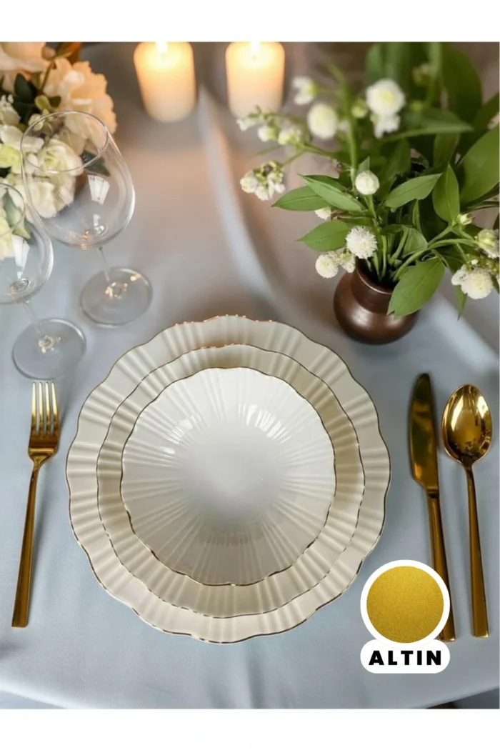 Timeless Elegance Yemek Takımı 24 Parça Gerçek Altın Lüks Modern - Görsel 4