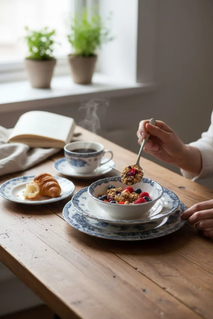 Blue Romance 24 Parça Desenli Porselen Yemek Takımı - Görsel 8