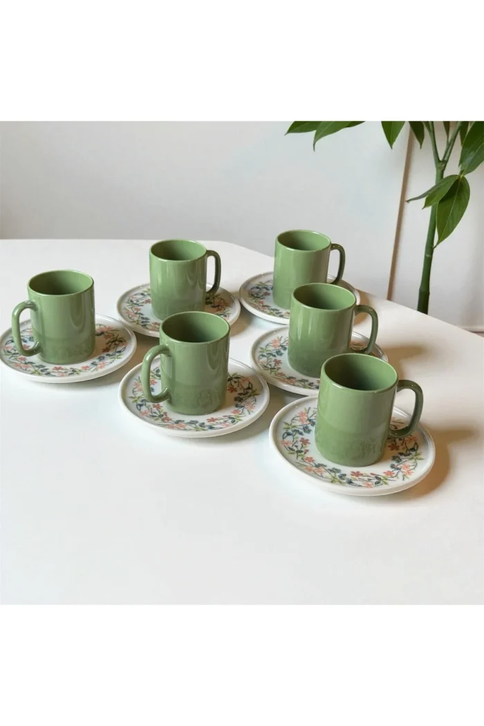 NAKIŞ 12 Parça Desenli Porselen Kahve Fincan Takımı | 6 Kişilik - Görsel 4