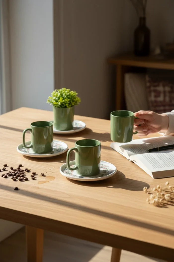 NAKIŞ 12 Parça Desenli Porselen Kahve Fincan Takımı | 6 Kişilik - Görsel 2