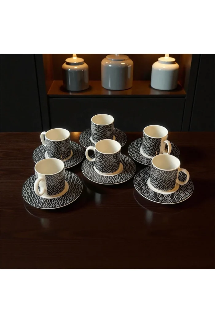 City 12 Parça Desenli Porselen Kahve Fincan Takımı | 6 Kişilik - Görsel 3