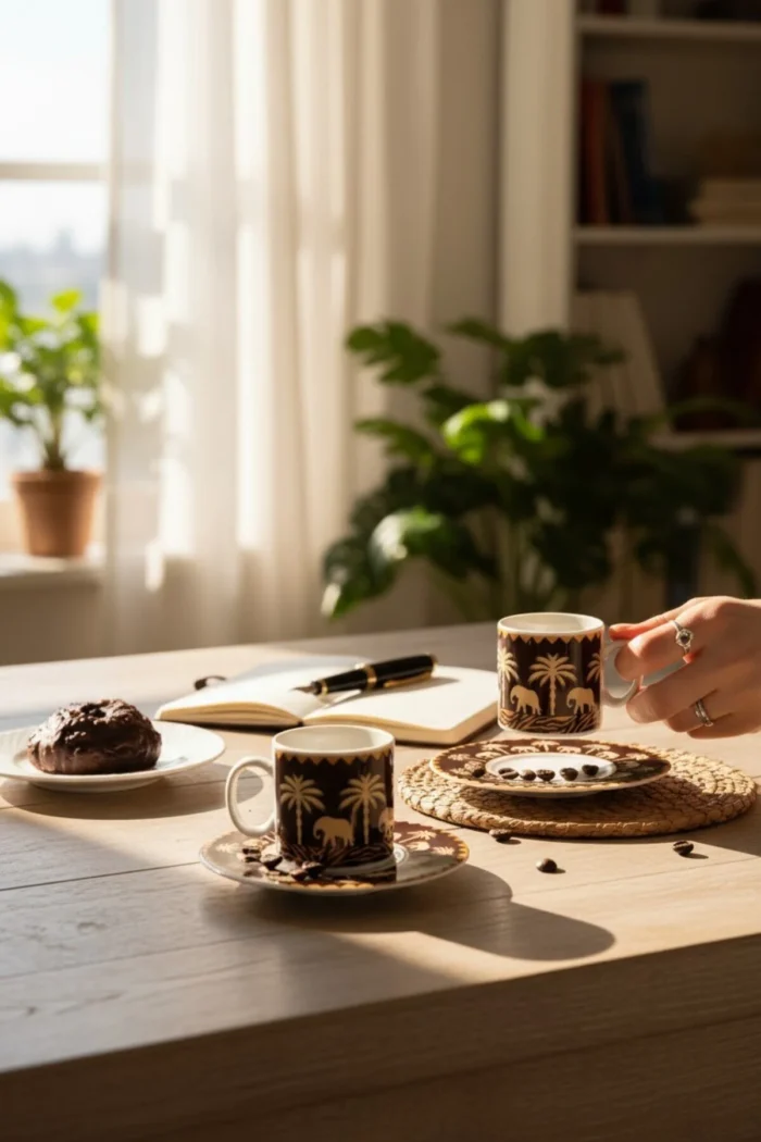 HURMA 12 Parça Desenli Porselen Kahve Fincan Takımı | 6 Kişilik - Görsel 3