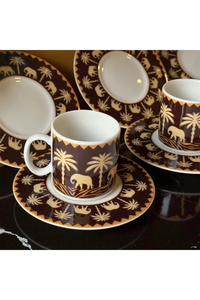HURMA 12 Parça Desenli Porselen Kahve Fincan Takımı | 6 Kişilik - Görsel 2