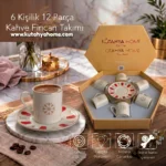Porselen Acem Zade Kırmızı Kahve Fincanı ve Çay Tabağı