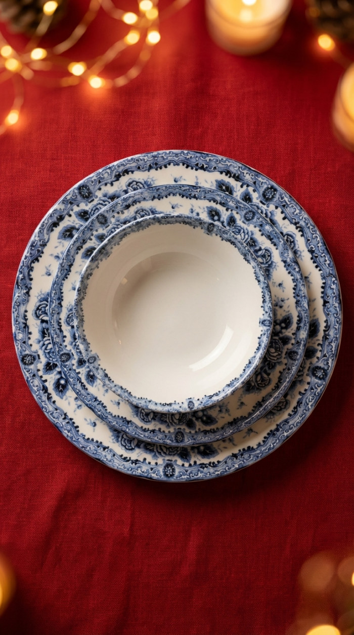 Blue Romance 24 Parça Desenli Porselen Yemek Takımı - Görsel 4