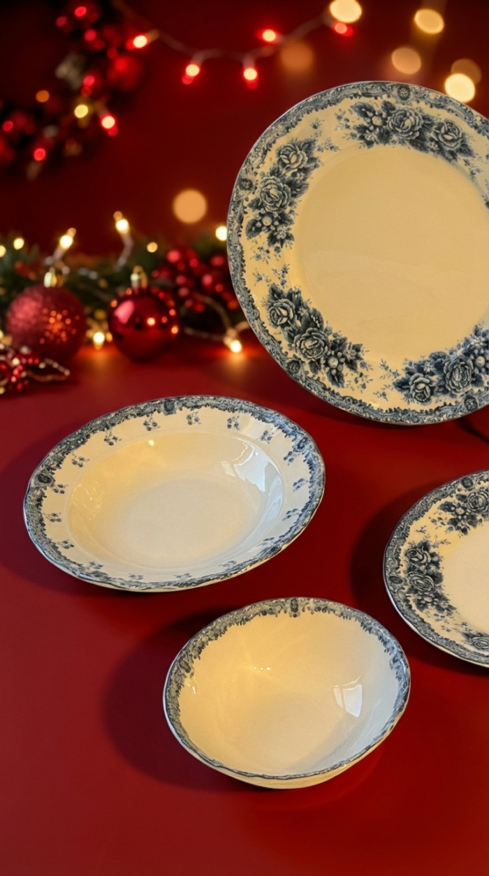 Blue Romance 24 Parça Desenli Porselen Yemek Takımı - Görsel 5