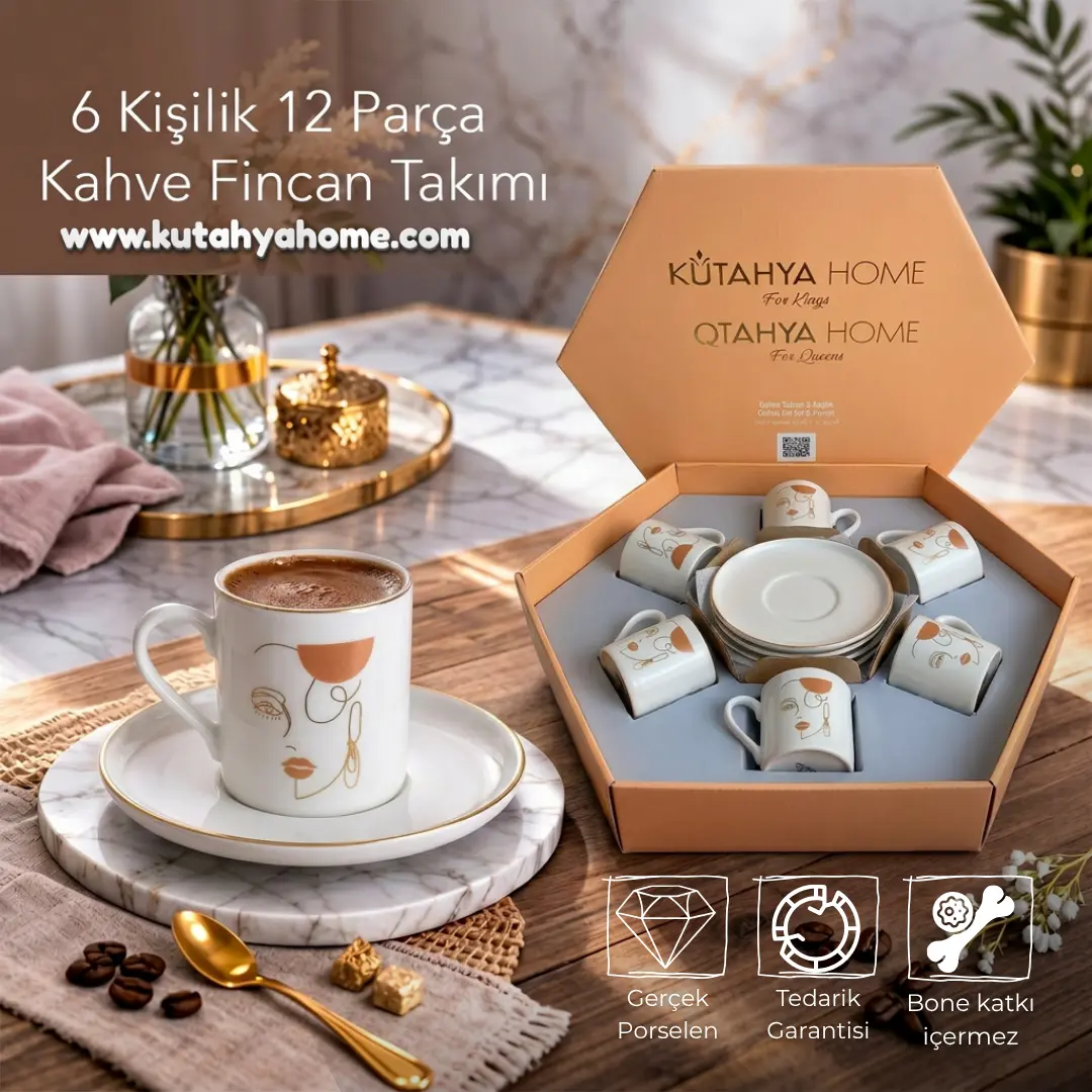 delice-afis 6 Kişilik Porselen Türk Kahvesi Fincanı Takımı DELICE - Görsel 1