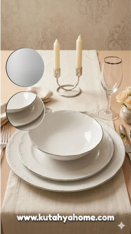 Gümüş File 24 Parça Yemek Takımı Kütahya Home | 6 Kişilik Lüks Sofra Takımı