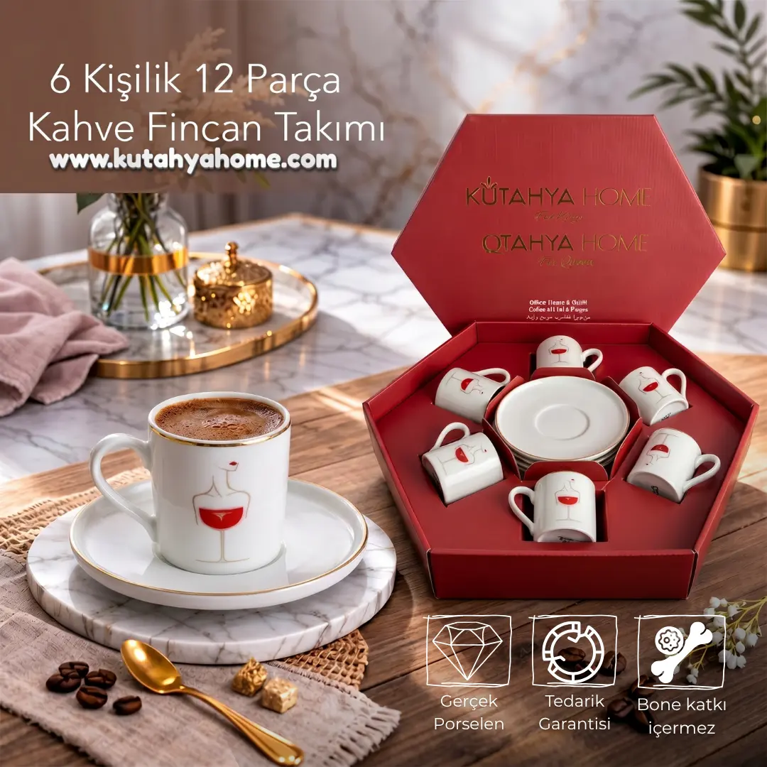 ruby-afis 6 Kişilik Porselen Türk Kahvesi Fincanı Takımı RUBY - Görsel 1