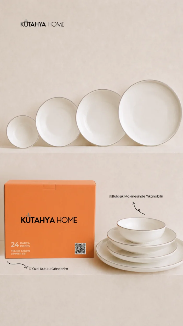 Lüks Gümüş File Desenli Modern Porselen Yemek Takımı 24 parça 6 Kişilik Timeless Design - Görsel 5