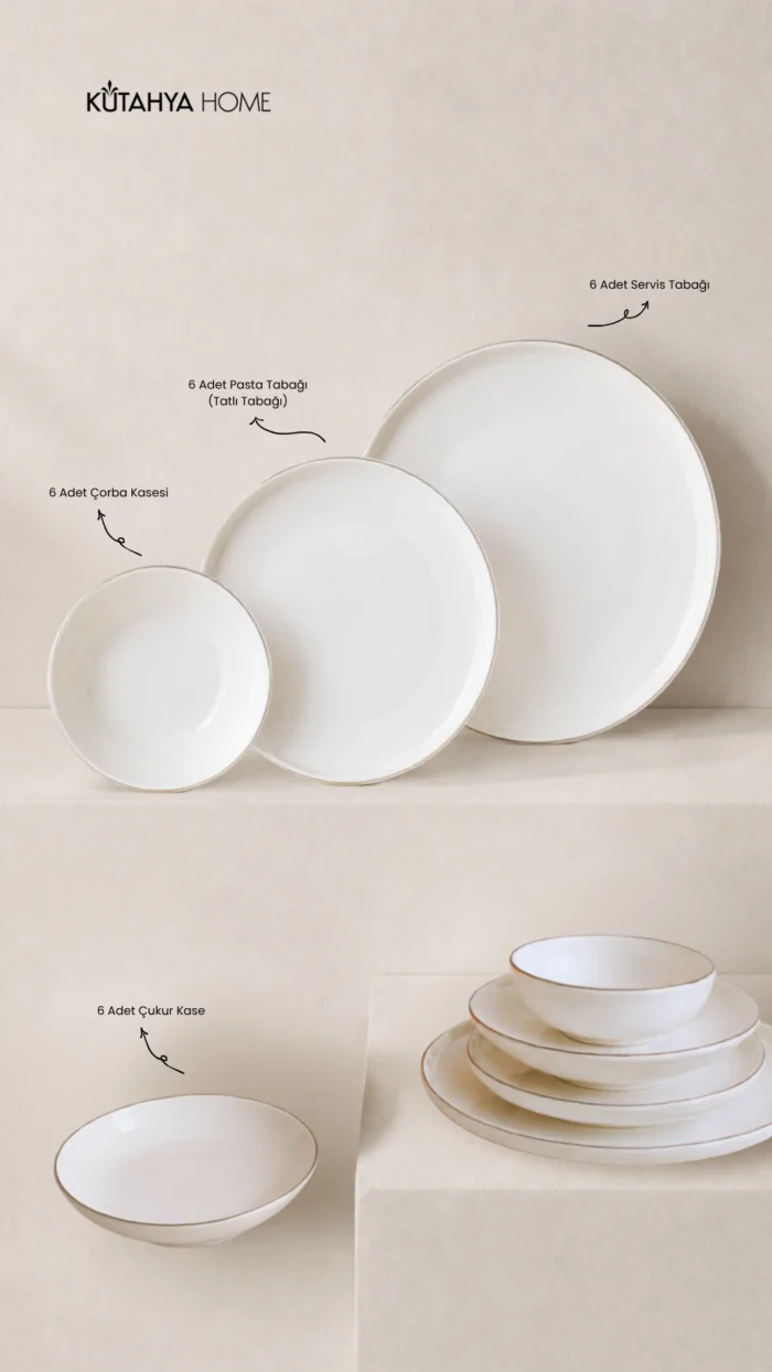 Lüks Gümüş File Desenli Modern Porselen Yemek Takımı 24 parça 6 Kişilik Timeless Design - Görsel 3