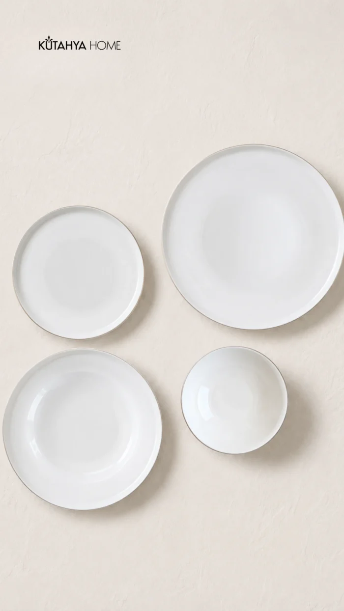Lüks Gümüş File Desenli Modern Porselen Yemek Takımı 24 parça 6 Kişilik Timeless Design - Görsel 2