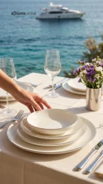 Lüks Gümüş File Desenli Modern Porselen Yemek Takımı 24 parça 6 Kişilik Timeless Design - Görsel 4