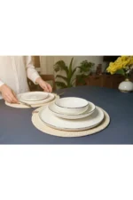 Lüks Gümüş File Desenli Modern Porselen Yemek Takımı 24 parça 6 Kişilik Timeless Design - Görsel 4