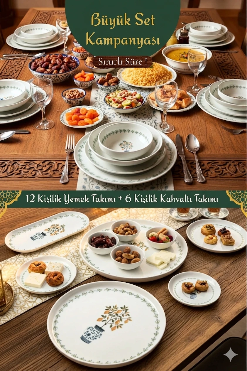 greenart12set Green ART 12 Kişilik 70 Parça Yemek - Kahvaltı Seti - Görsel 1