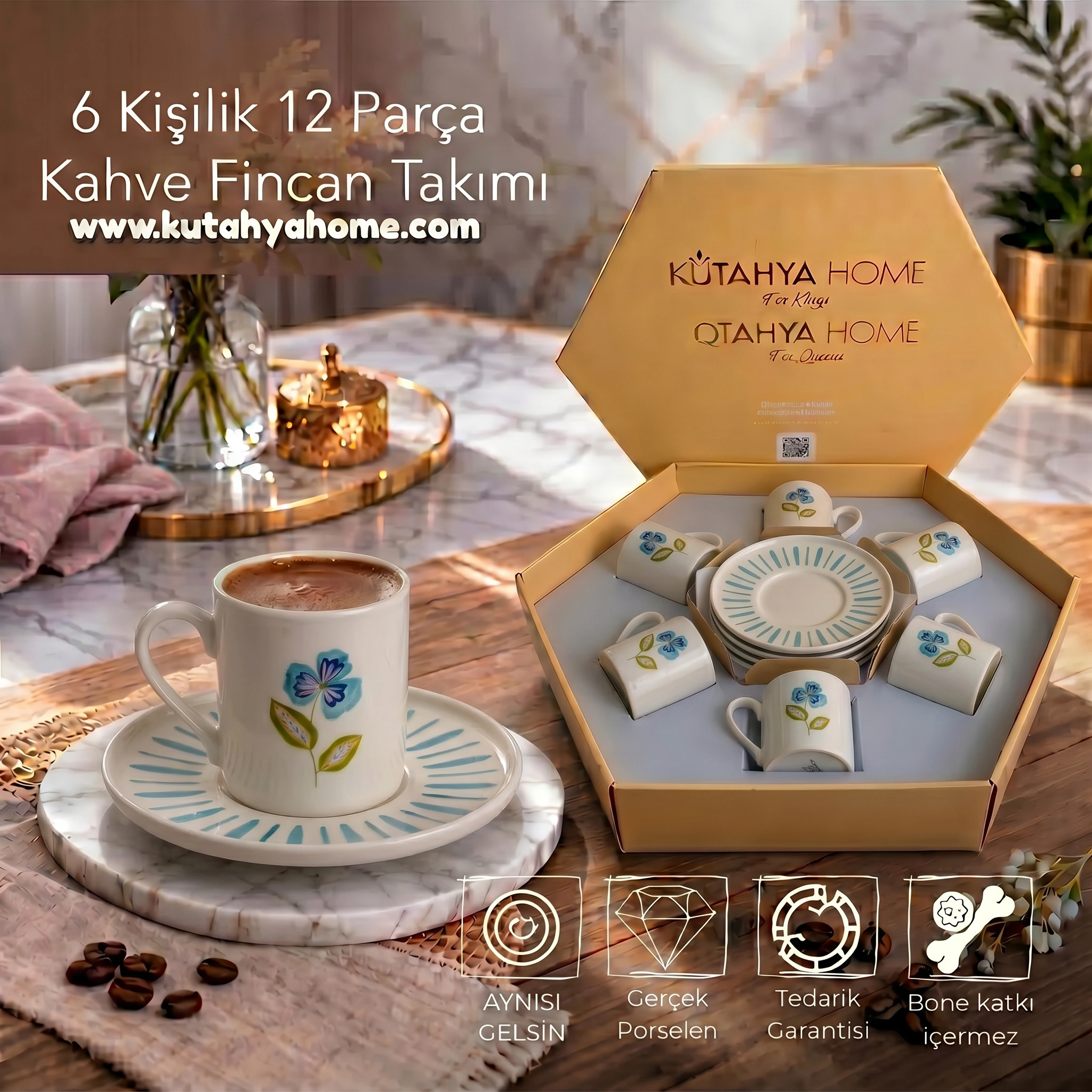 serena-yesil-kapak Serena Yeşil 6 Kişilik Porselen Fincan Takımı - Görsel 1