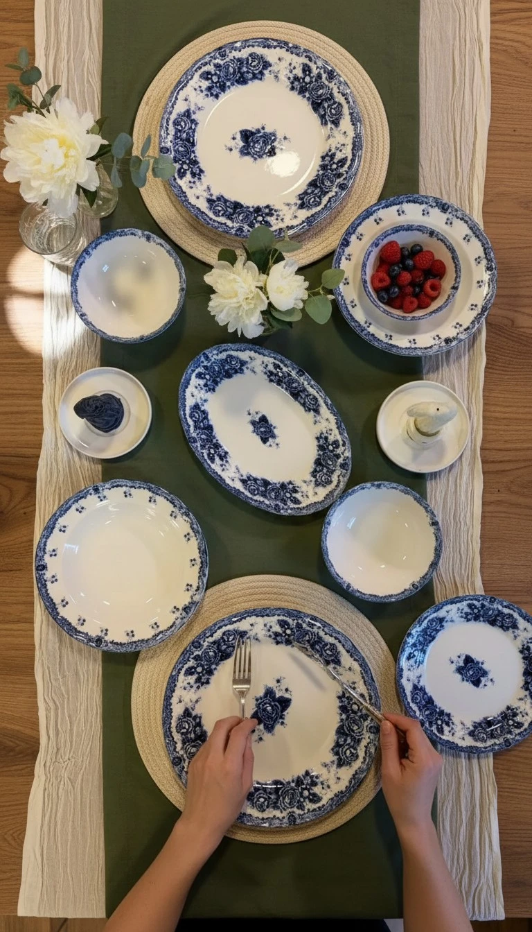 brom2kisi Blue Romance 2 Kişilik Yemek Takımı 9 Parça - Görsel 1