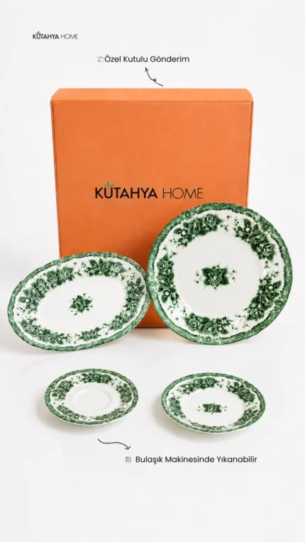 Green Romance 20 Parça Porselen Kahvaltı Takımı Vintage Tasarım