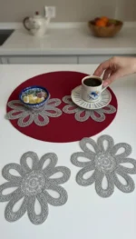 Yıldız OVAL 6 Adet Tül Üzeri Nakışlı Kahve Yanı Kokteyl Peçetesi - Bardak Altlığı Sunumluk Peçetesi - Görsel 3