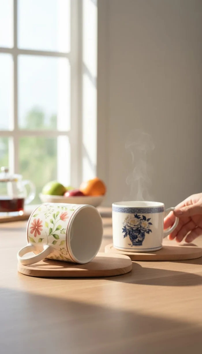Ahşap Servis Sunumluklu Mavi Saray Mug Fincan - 2 Parça - Görsel 4