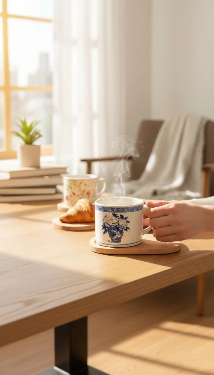 Ahşap Servis Sunumluklu Mavi Saray Mug Fincan - 2 Parça - Görsel 3
