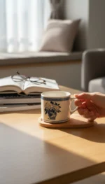 Ahşap Servis Sunumluklu Mavi Saray Mug Fincan - 2 Parça
