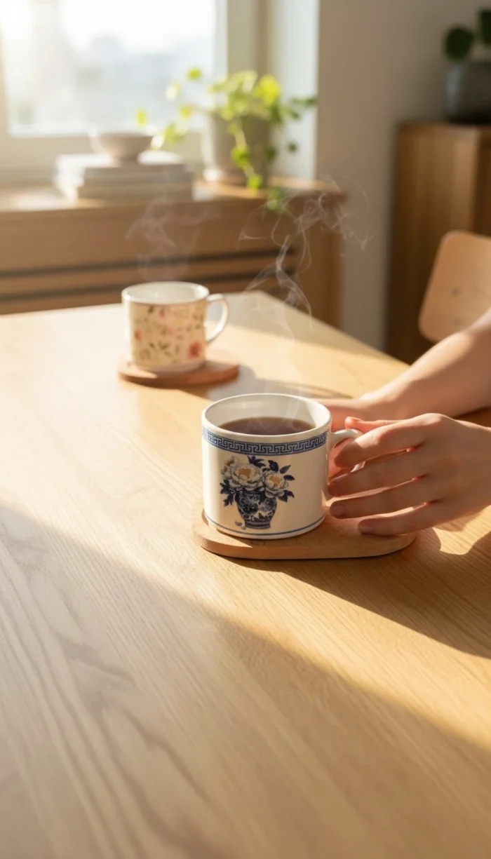Ahşap Servis Sunumluklu Mavi Saray Mug Fincan - 2 Parça - Görsel 2