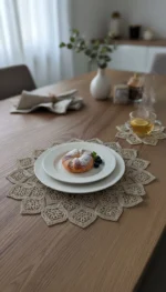 Baklava Desen Nakışlı Supla ve Runner Takımı - GOLD - Görsel 5