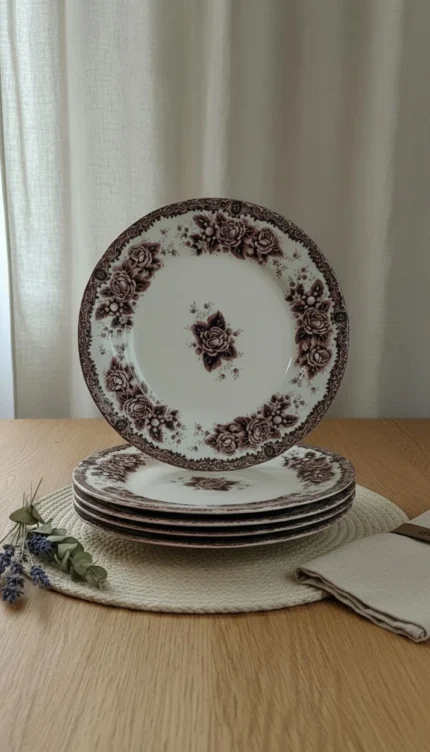 6 Kişilik Porselen Servis Tabağı Burgundy Romance