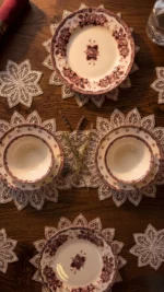Burgundy Romance 24 Parça Desenli Porselen Yemek Takımı - Görsel 3