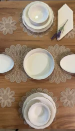 Yıldız OVAL Desen Nakışlı Supla ve Runner Takımı - GOLD - Görsel 2