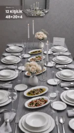 12 Kişilik 72 Parça Luxury Porselen Gümüş Yemek Seti