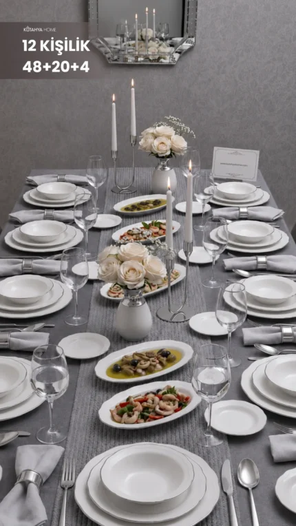 12 Kişilik 72 Parça Luxury Porselen Gümüş Yemek Seti