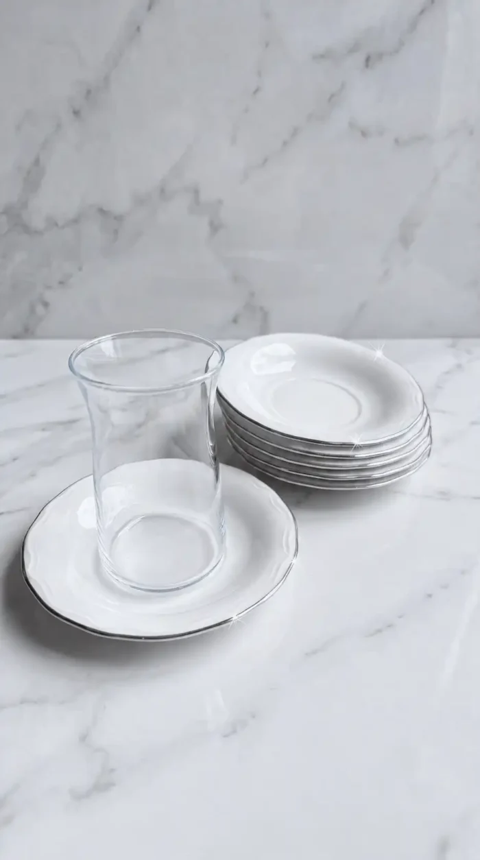 Çay Tabağı GÜMÜŞ 6 Kişilik Porselen Luxury - Görsel 2