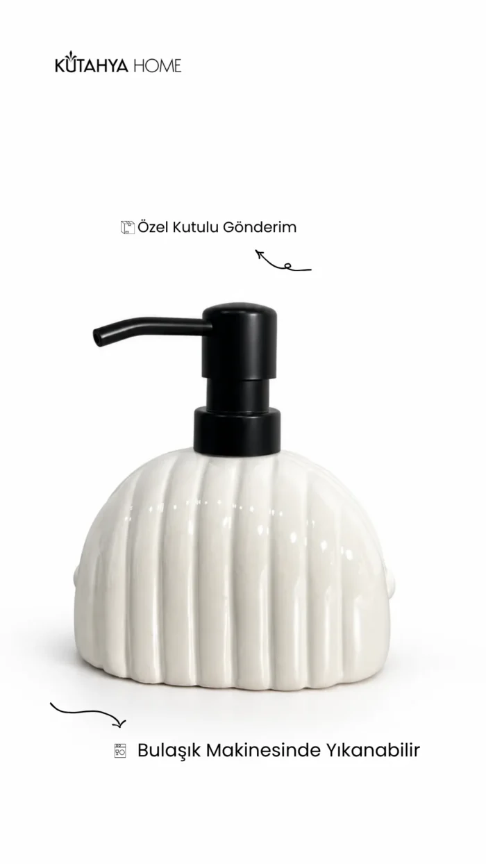 İnci Sıvı Sabunluk Beyaz Siyah Pompalı Dekoratif Banyo Sabunluğu - Görsel 3