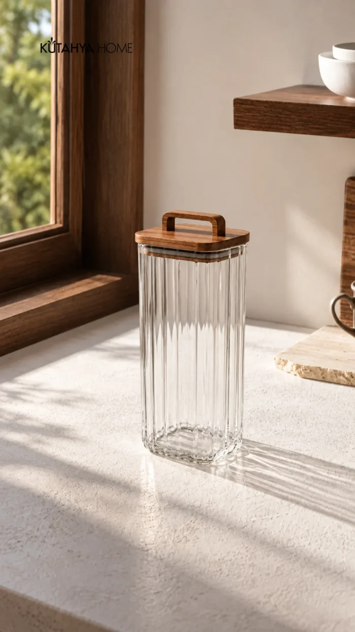 Akasya Kapaklı Cam Kavanoz 1750 ml Çizgili Saklama Kabı - Görsel 3