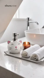 Pato Kedi Figürlü Sıvı Sabunluk Beyaz Pembe Detaylı Pompalı Sabunluk