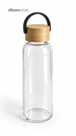 Bambu Kapaklı Cam Matara 420 ml Taşıma Kulplu Şeffaf Su Şişesi