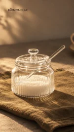 Flora Cam Kaşıklı Şekerlik 225 ml Çizgili Cam Kapaklı Şeffaf Şekerlik - Görsel 2